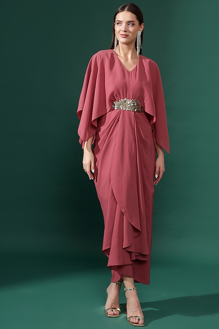 Pink Moss Crepe Embellished Maxi Dress by Aakaar