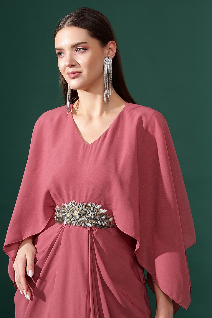 Pink Moss Crepe Embellished Maxi Summer Dress by Aakaar at Pernia's Pop Up Shop