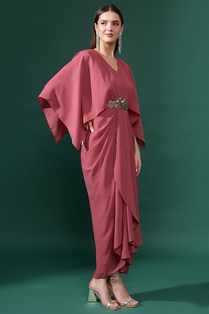 Pink Moss Crepe Embellished Maxi Summer Dress by Aakaar at Pernia's Pop Up Shop