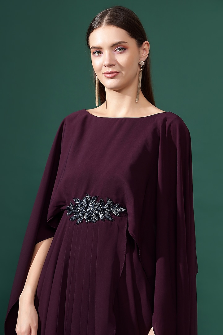Purple Moss Crepe Embellished Gown by Aakaar at Pernia's Pop Up Shop