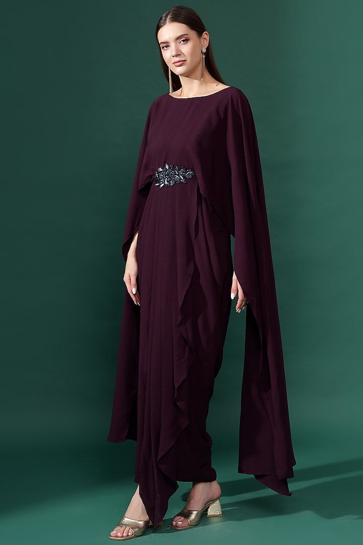 Purple Moss Crepe Embellished Gown by Aakaar at Pernia's Pop Up Shop