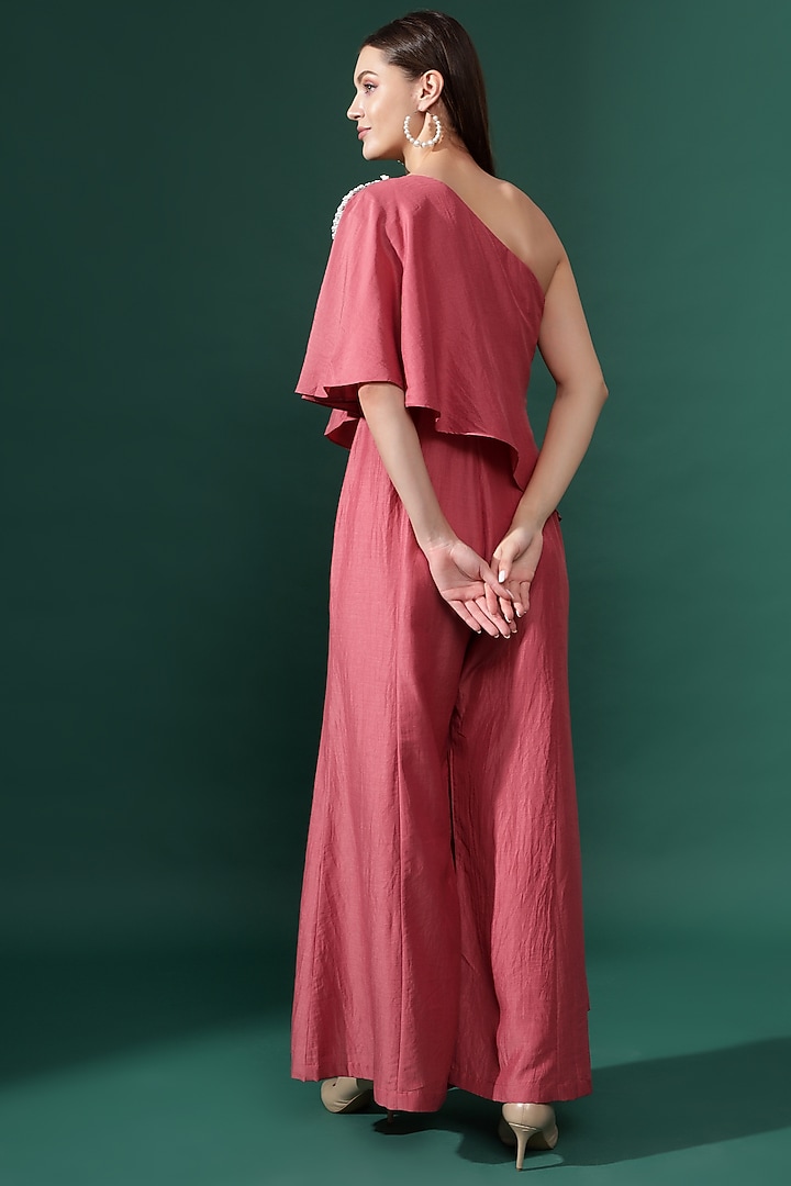 Pink Cotton Silk Embellished Jumpsuit by Aakaar at Pernia's Pop Up Shop