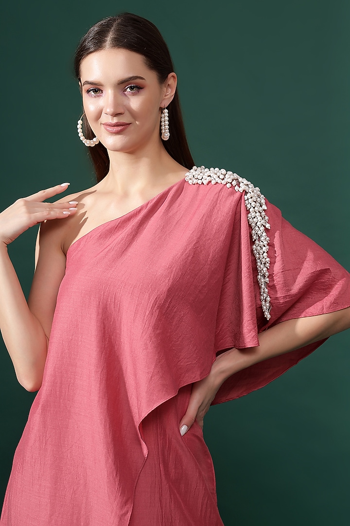 Pink Cotton Silk Embellished Jumpsuit by Aakaar at Pernia's Pop Up Shop