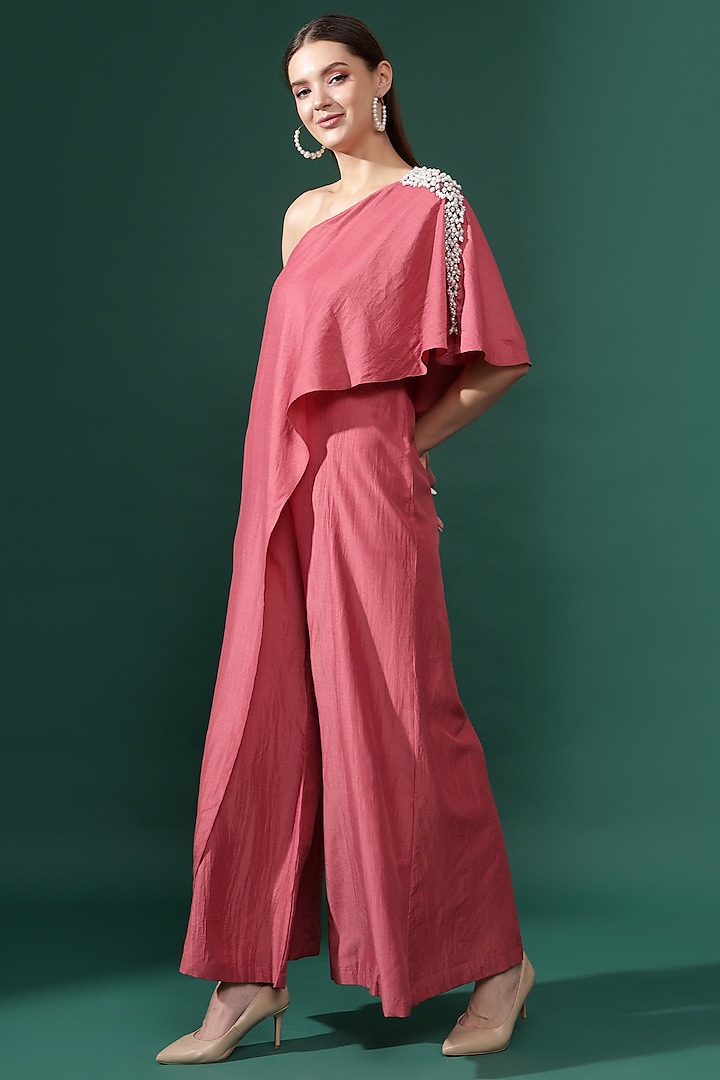 Pink Cotton Silk Embellished Jumpsuit by Aakaar at Pernia's Pop Up Shop