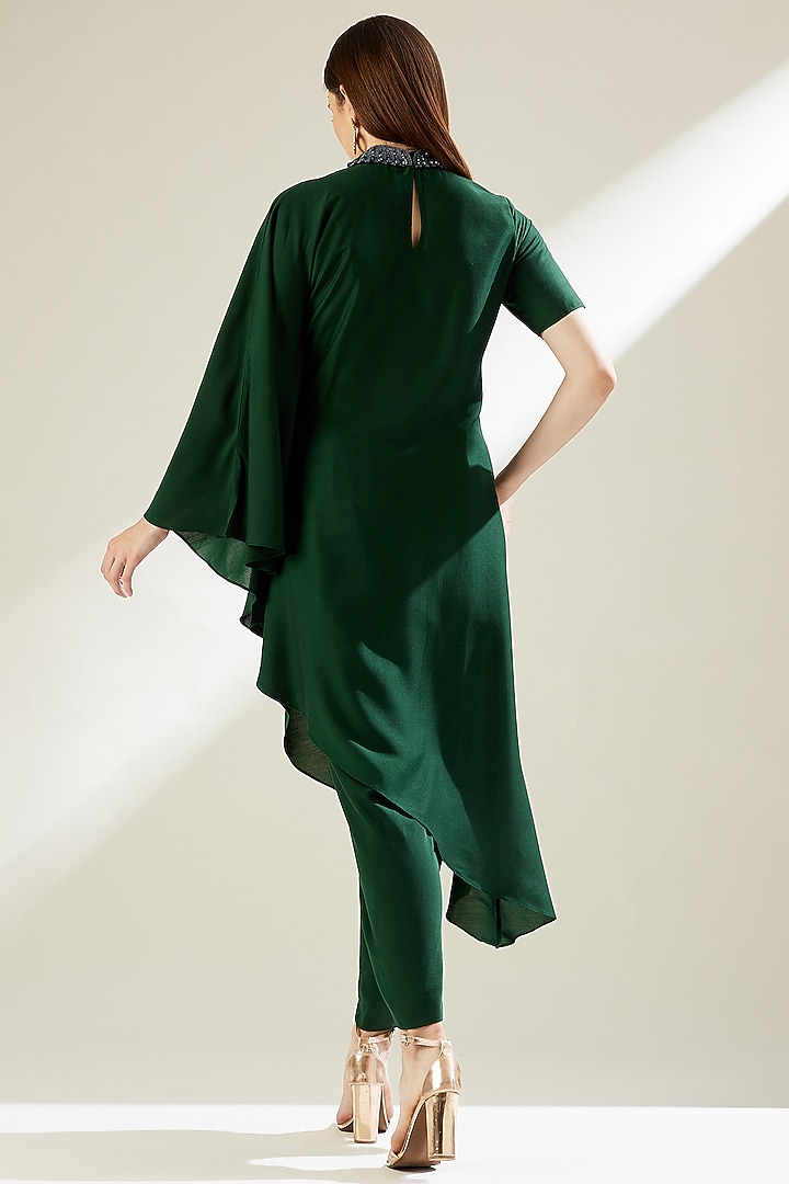 Bottle Green Embellished Tunic Set by Aakar at Pernia's Pop Up Shop