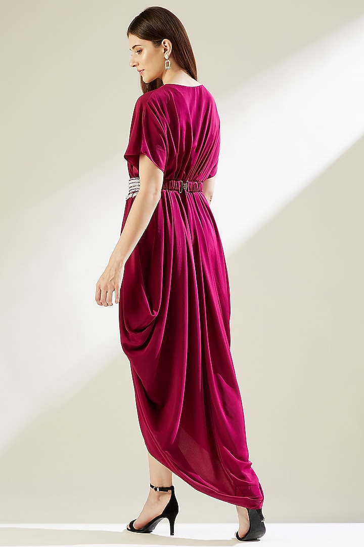 Wine Silk Cowl Summer Dress With Belt by Aakar at Pernia's Pop Up Shop