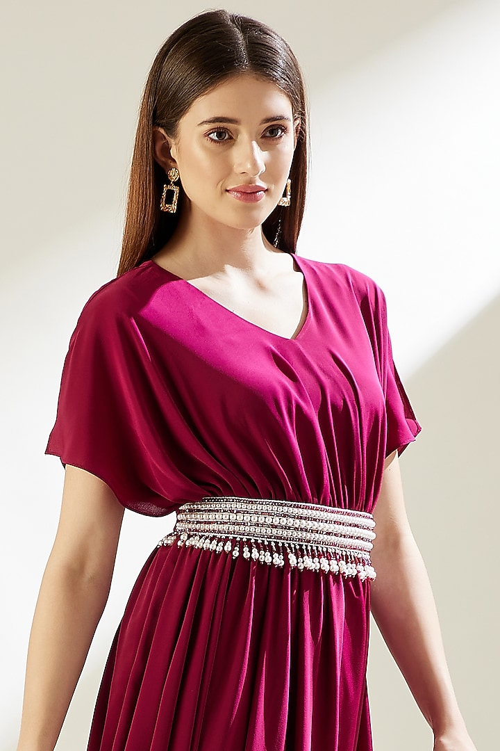 Wine Silk Cowl Summer Dress With Belt by Aakar at Pernia's Pop Up Shop