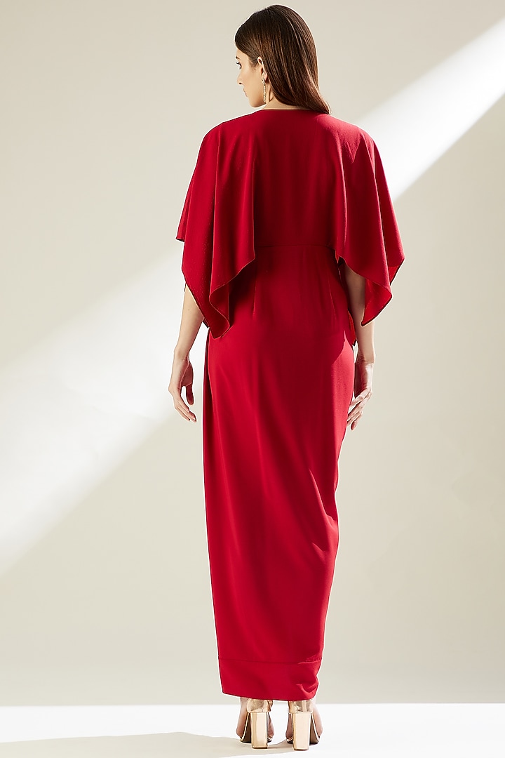 Crimson Embellished Draped Summer Dress by Aakaar at Pernia's Pop Up Shop