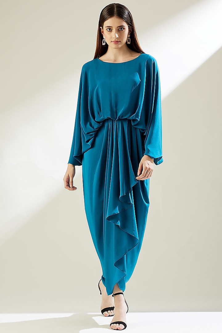 Ocean Blue Drape Dress by Aakaar