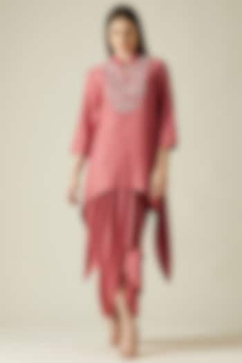 Pink Cotton Silk Draped Skirt Set by Aakaar at Pernia's Pop Up Shop