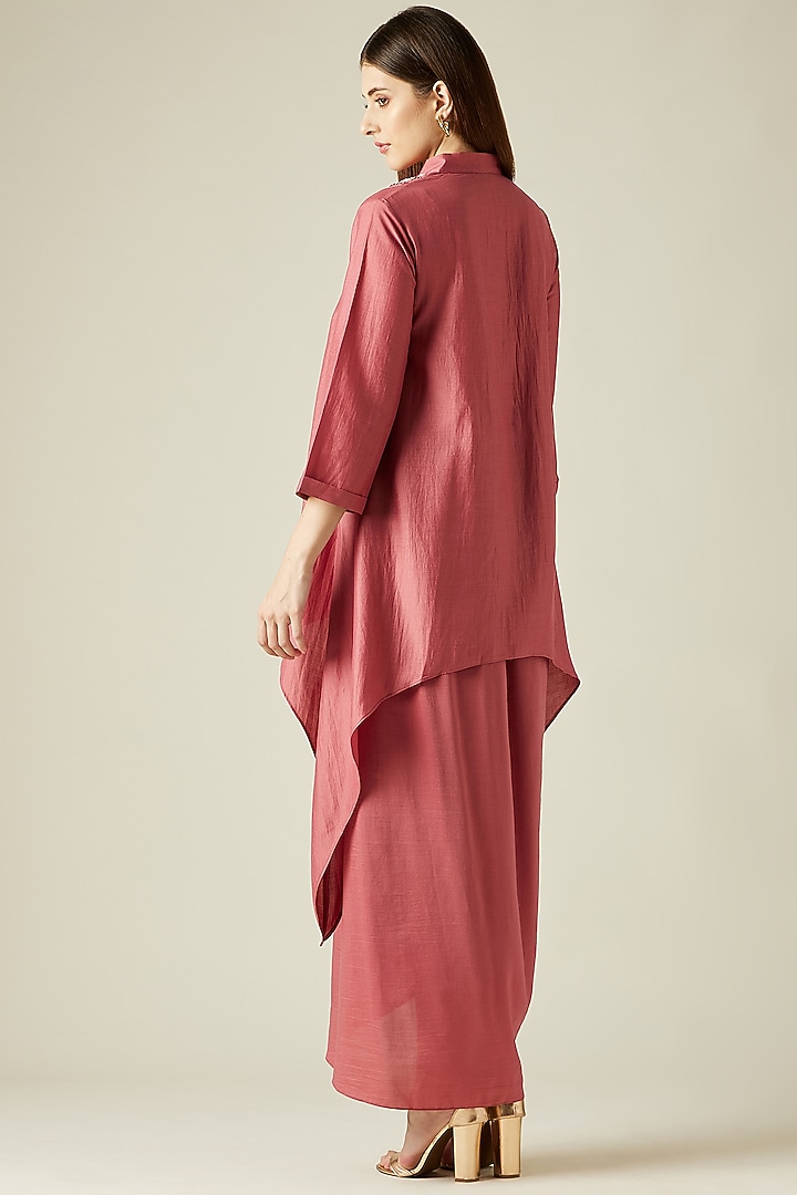 Pink Cotton Silk Draped Skirt Set by Aakaar at Pernia's Pop Up Shop