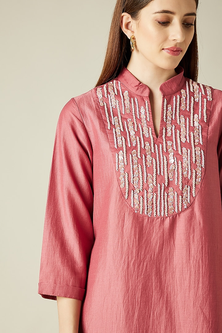 Pink Cotton Silk Draped Skirt Set by Aakaar at Pernia's Pop Up Shop