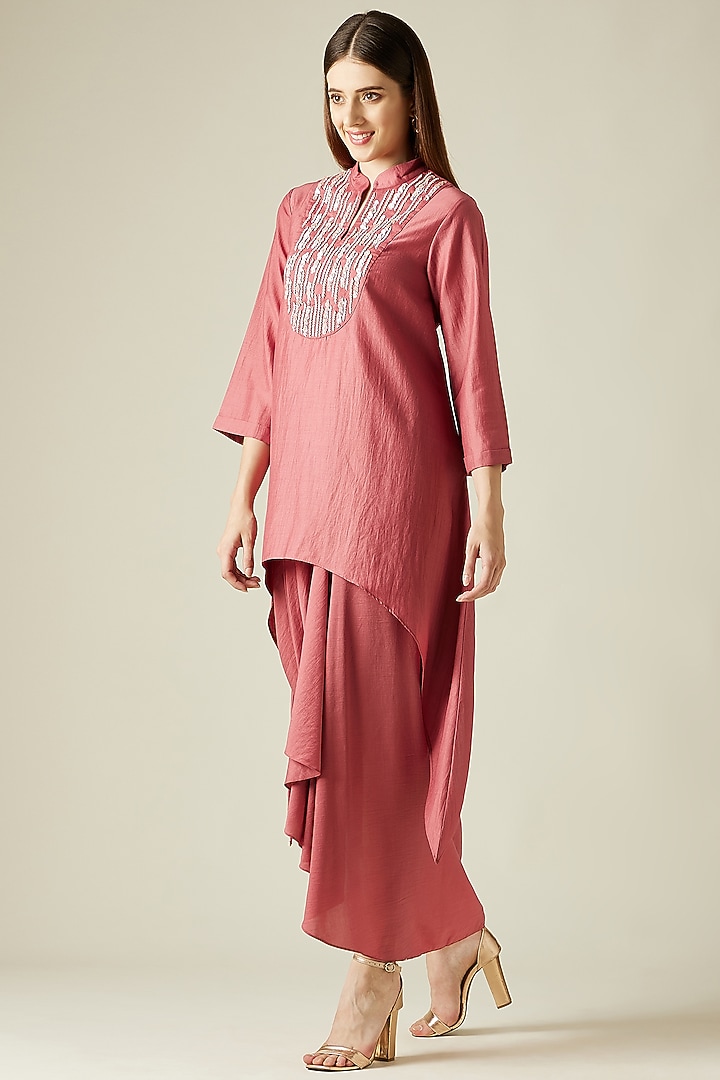 Pink Cotton Silk Draped Skirt Set by Aakaar at Pernia's Pop Up Shop