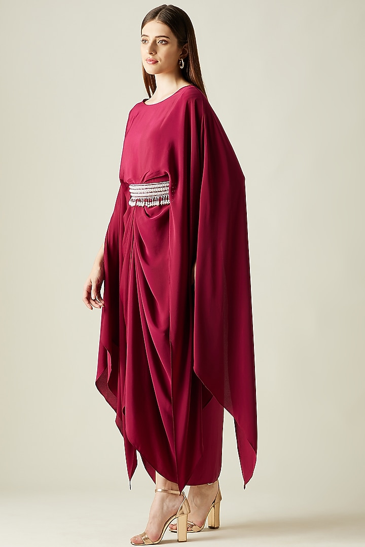 Ruby Silk Crepe Draped Summer Dress by Aakaar at Pernia's Pop Up Shop