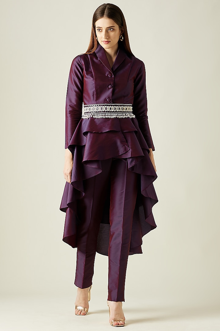 Purple Silk Tunic Set by Aakaar
