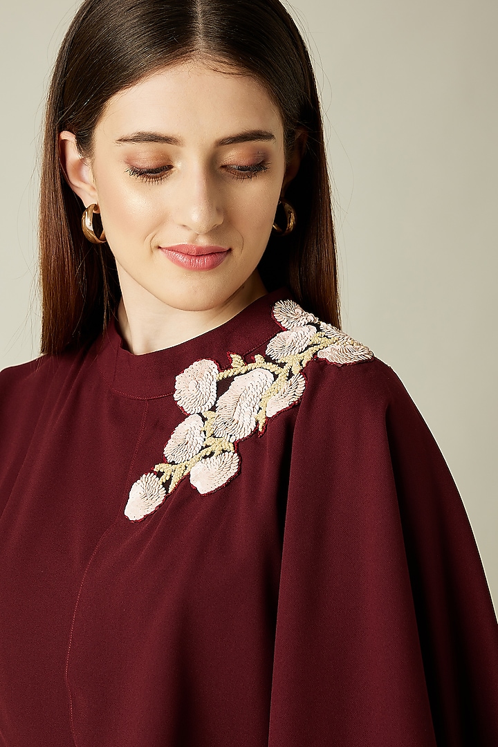 Wine Moss Crepe Draped Summer Dress by Aakaar at Pernia's Pop Up Shop