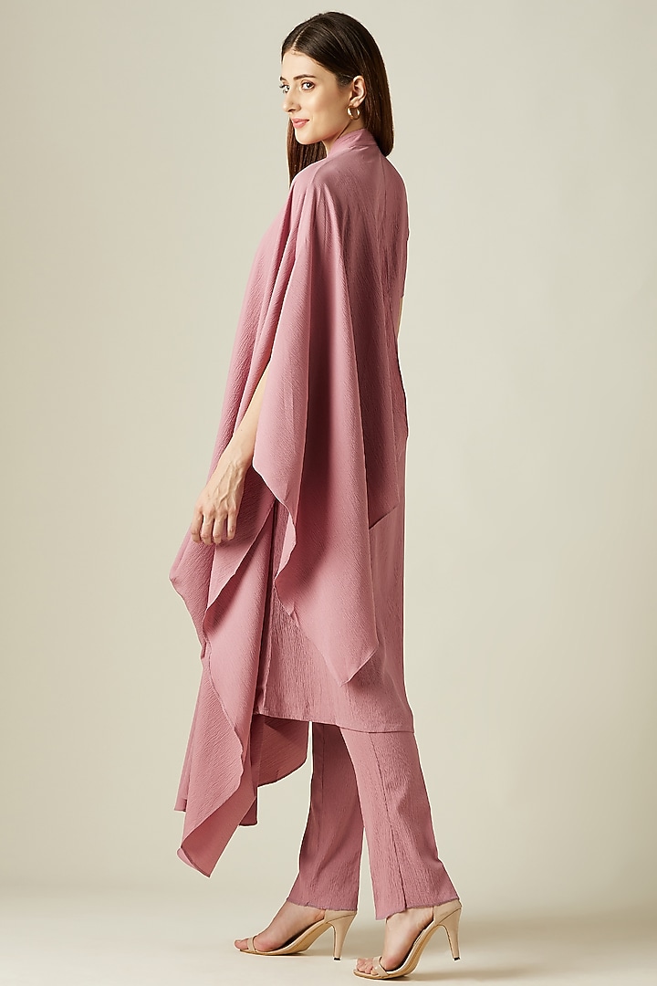 Pink Moss Crepe Draped Tunic Set by Aakaar at Pernia's Pop Up Shop