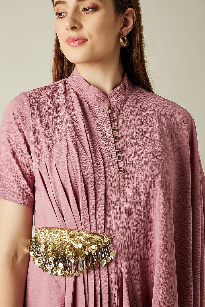 Pink Moss Crepe Draped Tunic Set by Aakaar at Pernia's Pop Up Shop