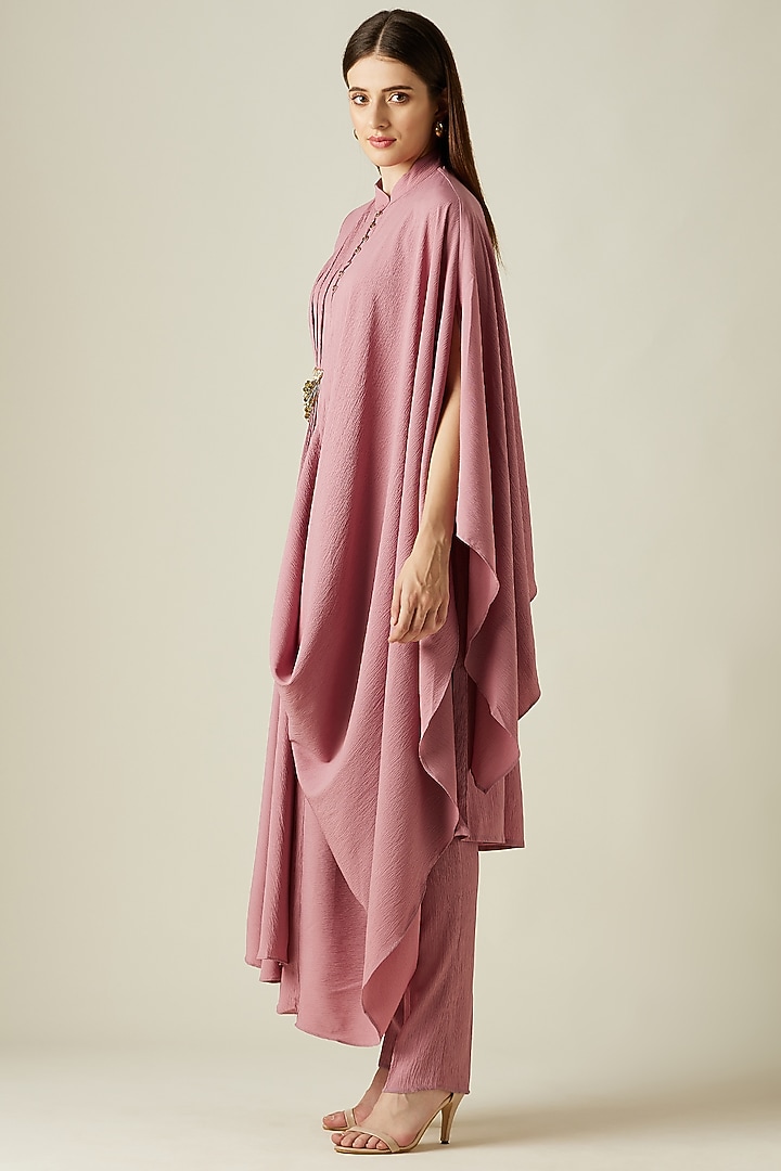 Pink Moss Crepe Draped Tunic Set by Aakaar at Pernia's Pop Up Shop