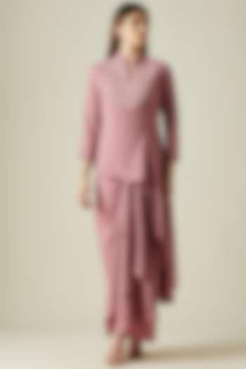 Pink Moss Crepe Draped Skirt Set by Aakaar at Pernia's Pop Up Shop