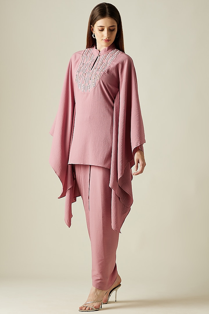 Pink Crepe Draped Skirt Set by Aakaar at Pernia's Pop Up Shop