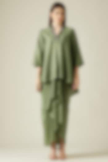 Fern Green Cotton Silk Skirt Set by Aakaar