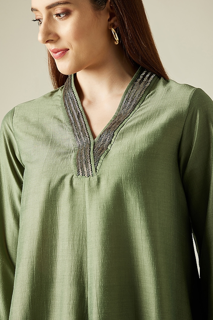 Fern Green Cotton Silk Skirt Set by Aakaar at Pernia's Pop Up Shop