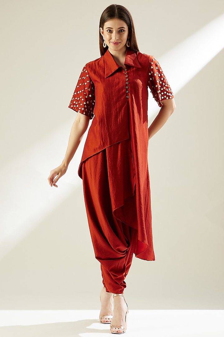 Orange Cotton Silk Tunic Set by Aakaar at Pernia's Pop Up Shop
