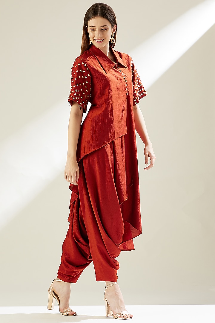 Orange Cotton Silk Tunic Set by Aakaar at Pernia's Pop Up Shop