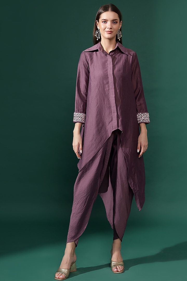 Purple Cotton Silk Sequins Embellished Tunic Set by Aakaar at Pernia's Pop Up Shop