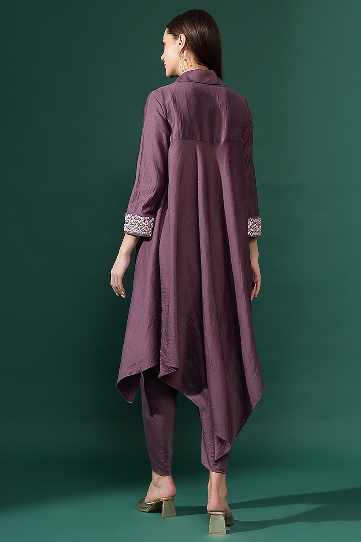 Purple Cotton Silk Sequins Embellished Tunic Set by Aakaar at Pernia's Pop Up Shop