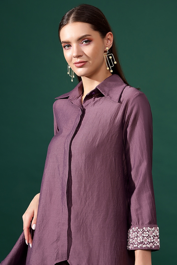 Purple Cotton Silk Sequins Embellished Tunic Set by Aakaar at Pernia's Pop Up Shop