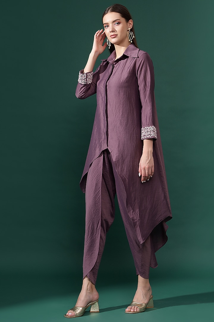 Purple Cotton Silk Sequins Embellished Tunic Set by Aakaar at Pernia's Pop Up Shop