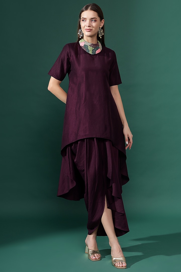 Purple Cotton Silk Sequins Embellished Tunic Set by Aakaar at Pernia's Pop Up Shop