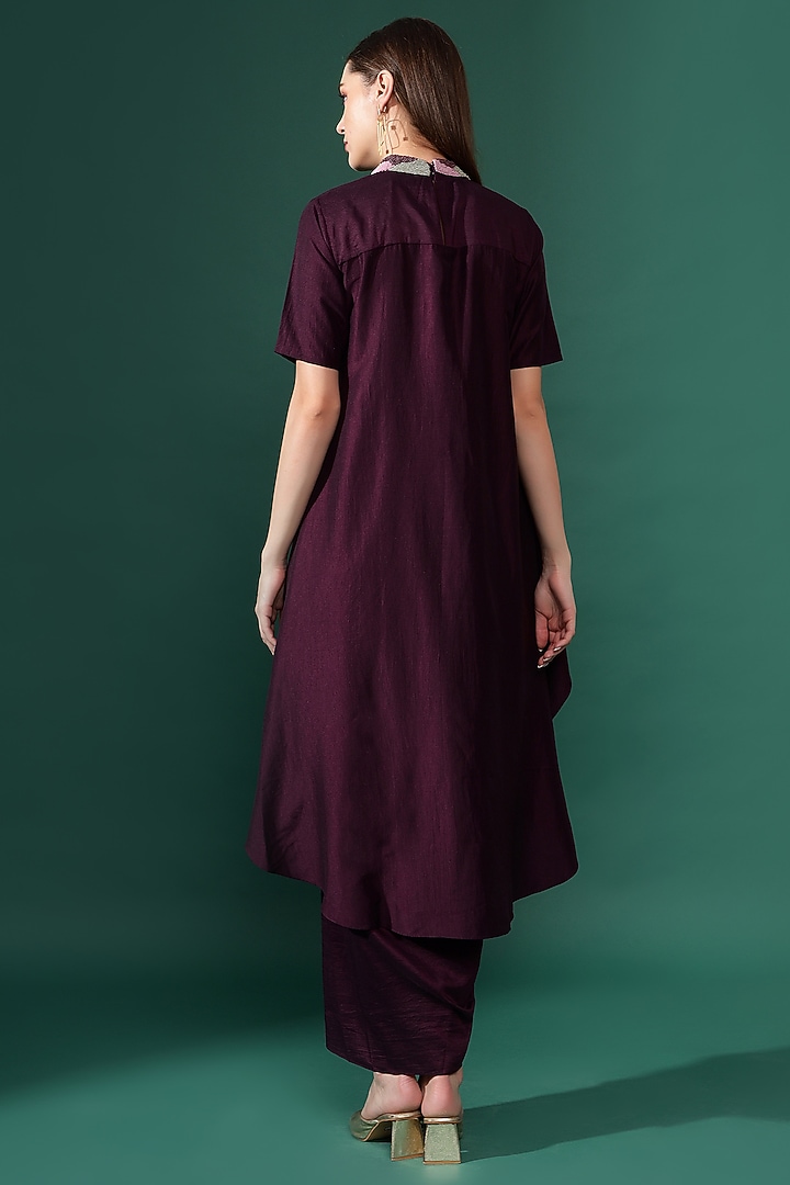 Purple Cotton Silk Sequins Embellished Tunic Set by Aakaar at Pernia's Pop Up Shop