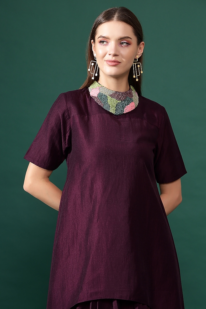 Purple Cotton Silk Sequins Embellished Tunic Set by Aakaar at Pernia's Pop Up Shop