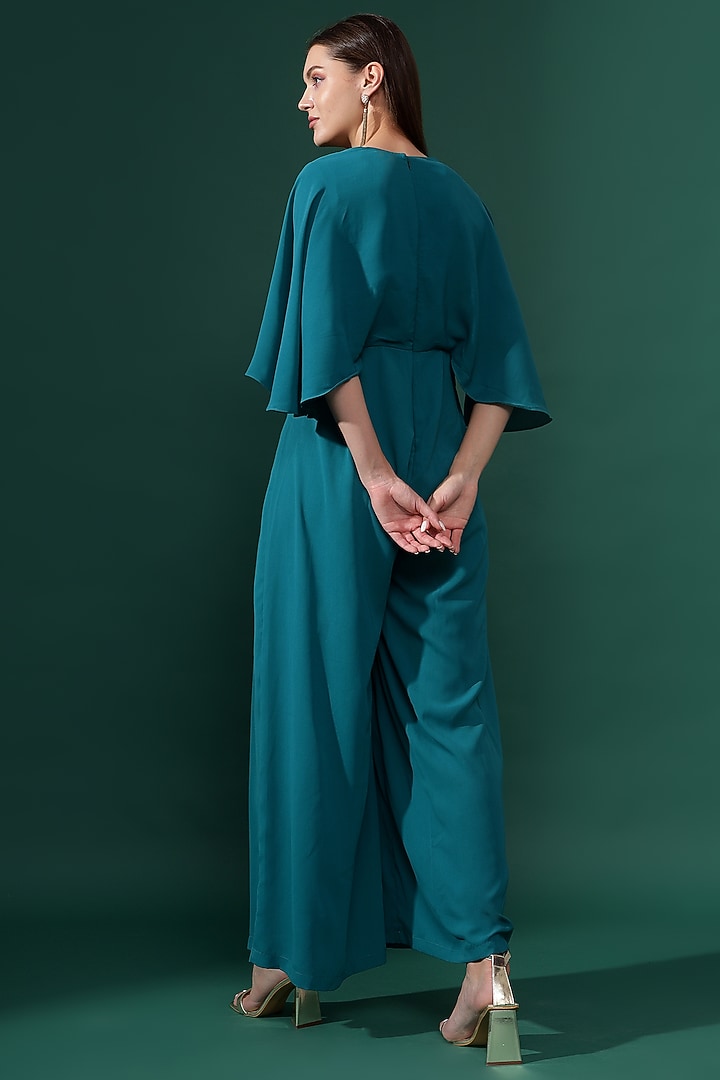 Blue Moss Crepe Sequins Embellished Pleated Jumpsuit by Aakaar at Pernia's Pop Up Shop