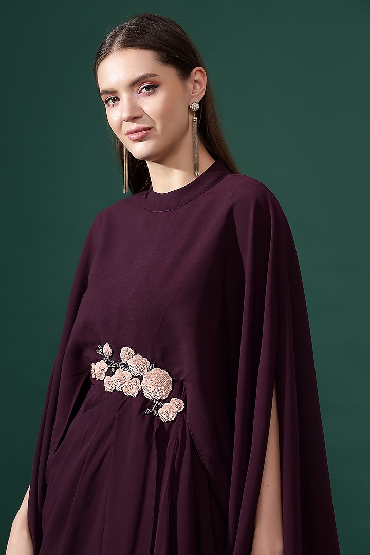 Purple Cotton Silk Floral Embroidered Gown by Aakaar at Pernia's Pop Up Shop