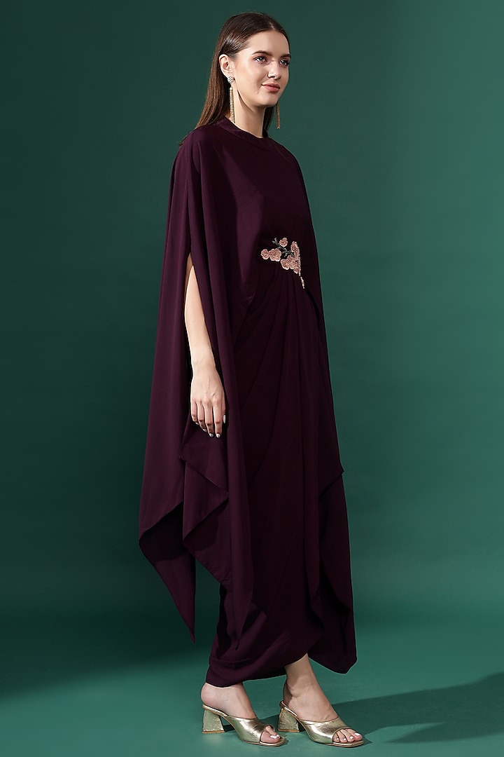 Purple Cotton Silk Floral Embroidered Gown by Aakaar at Pernia's Pop Up Shop