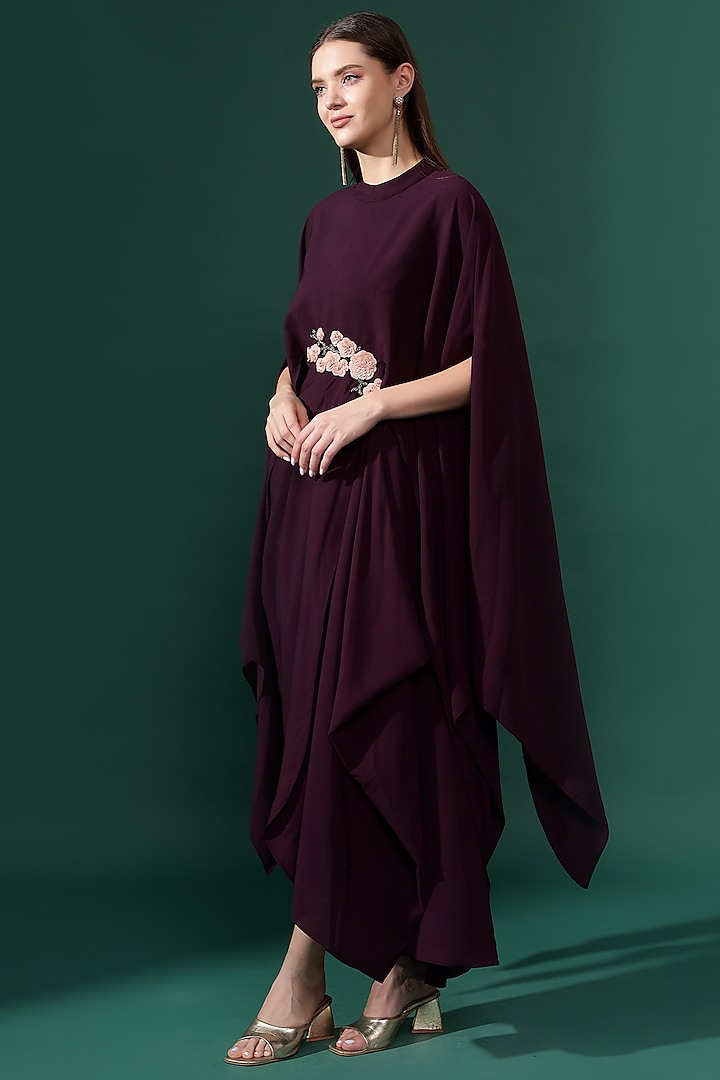 Purple Cotton Silk Floral Embroidered Gown by Aakaar at Pernia's Pop Up Shop