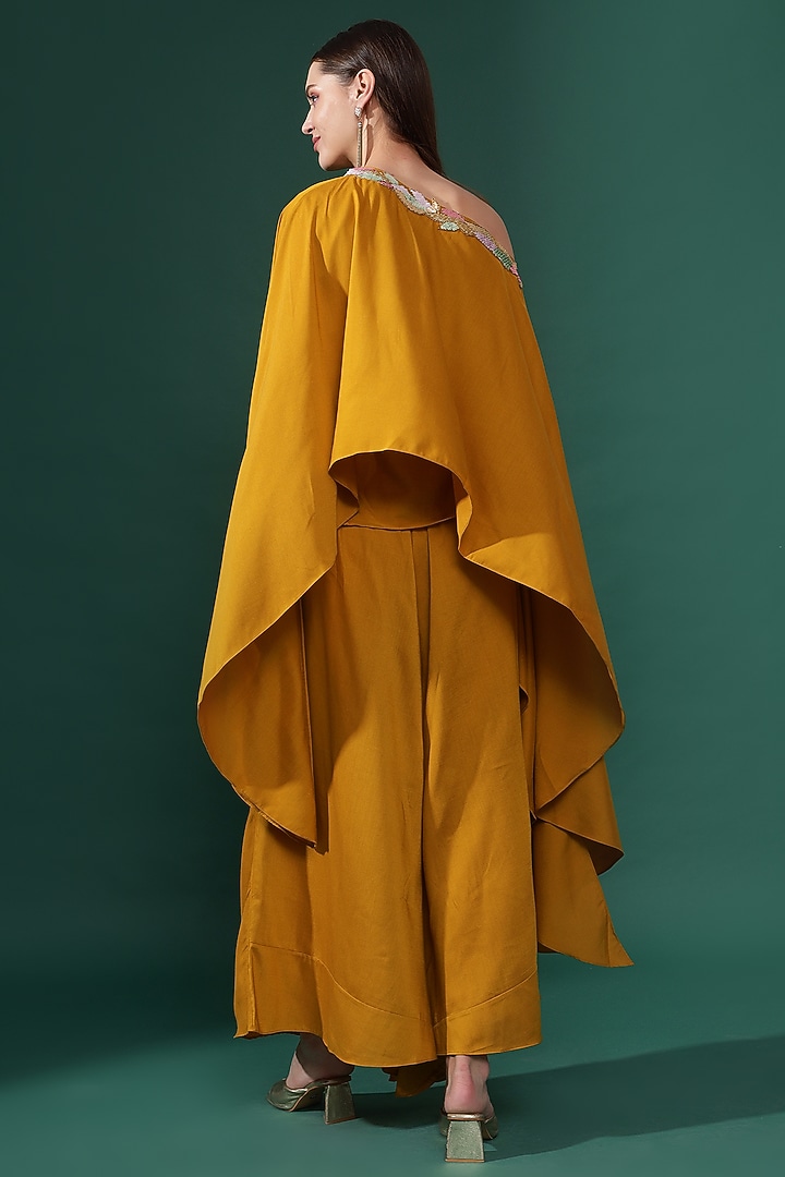 Yellow Cotton Silk Sequins Embellished Asymmetrical Tunic Set by Aakaar at Pernia's Pop Up Shop
