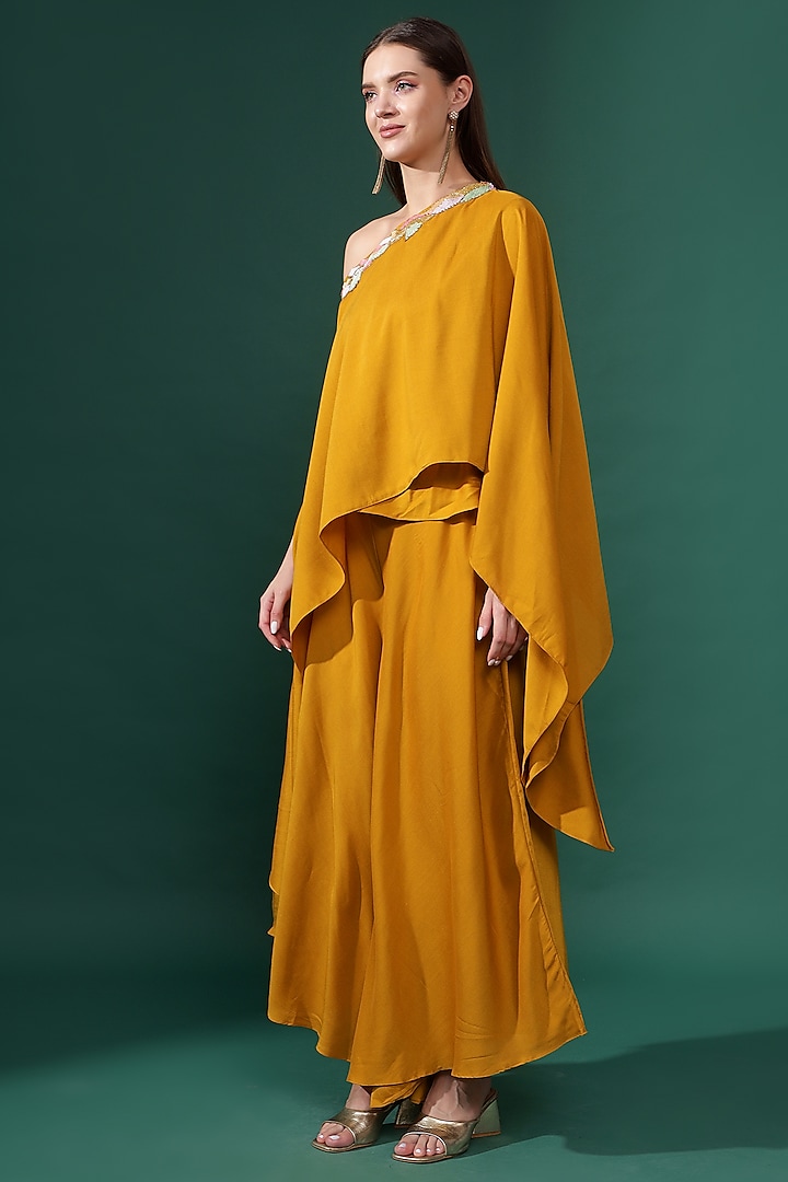 Yellow Cotton Silk Sequins Embellished Asymmetrical Tunic Set by Aakaar at Pernia's Pop Up Shop