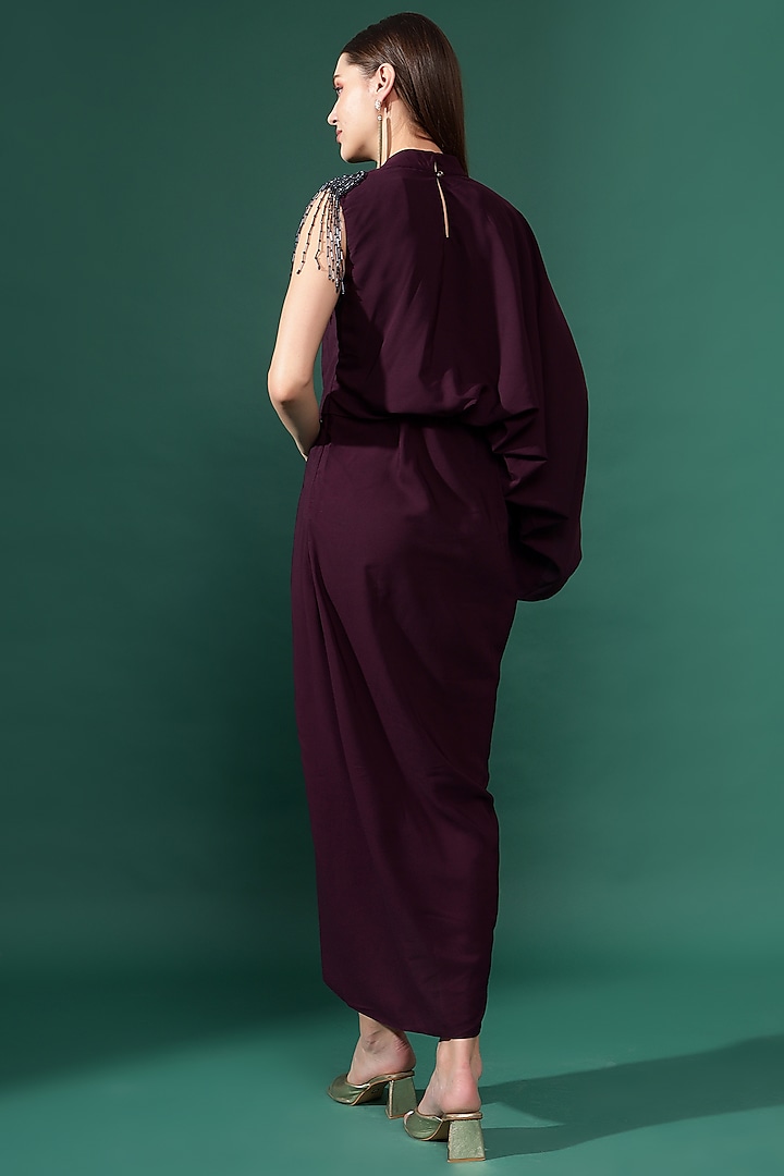 Purple Moss Crepe Crystal Embellished Draped Summer Dress by Aakaar at Pernia's Pop Up Shop