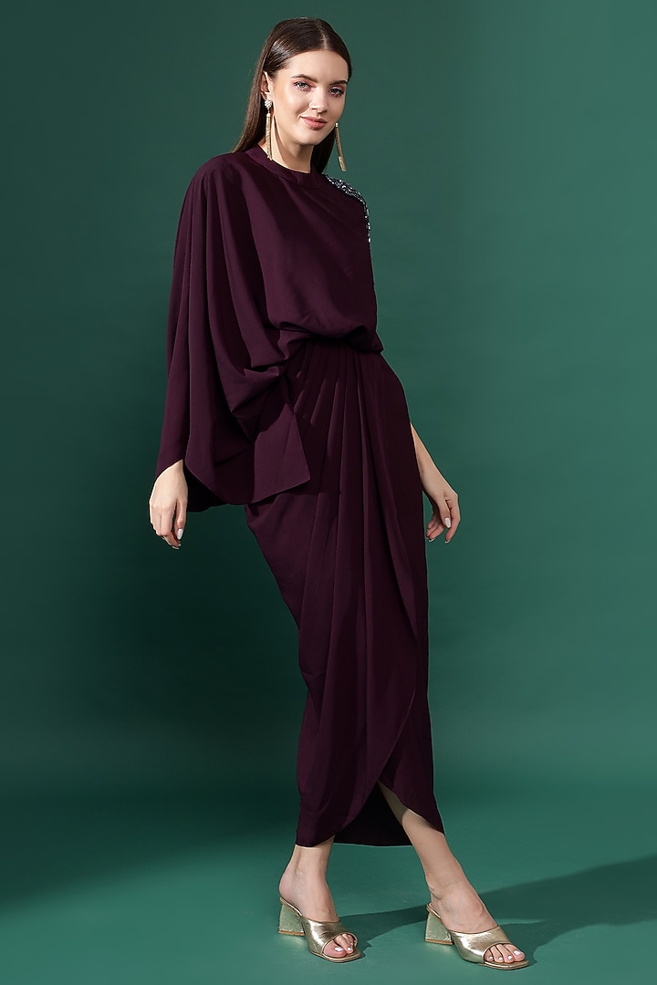 Purple Moss Crepe Crystal Embellished Draped Summer Dress by Aakaar at Pernia's Pop Up Shop