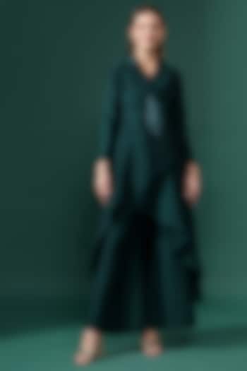 Green Cotton Silk Sequins & Crystal Embellished Co-Ord Set by Aakaar at Pernia's Pop Up Shop