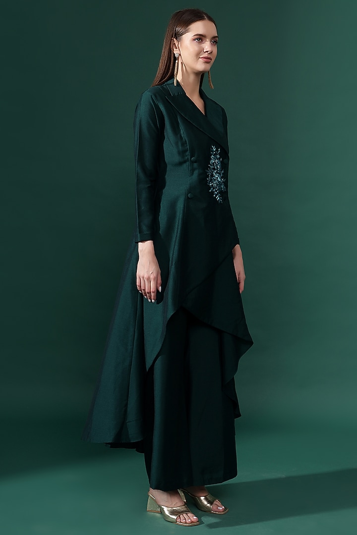 Green Cotton Silk Sequins & Crystal Embellished Co-Ord Set by Aakaar at Pernia's Pop Up Shop