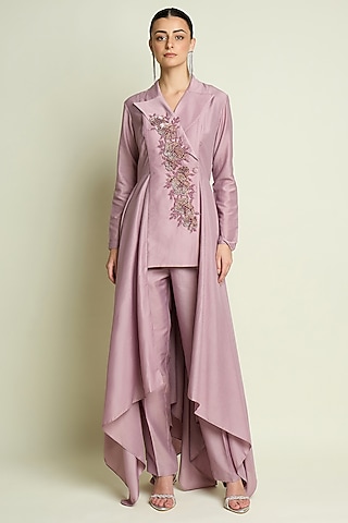 Lilac Cotton Silk Handkerchief Pant Set by Aakaar
