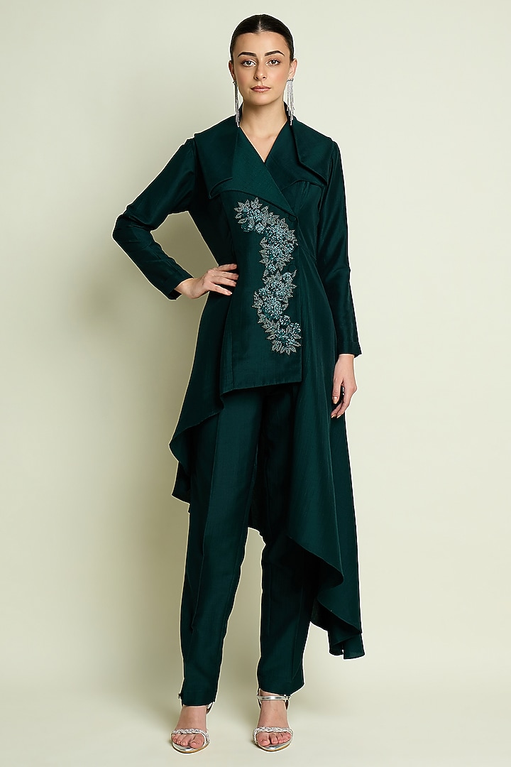 Emerald Cotton Silk Embroidered Co-Ord Set by Aakaar at Pernia's Pop Up Shop