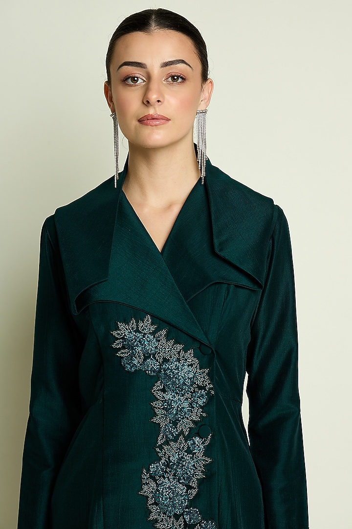 Emerald Cotton Silk Embroidered Co-Ord Set by Aakaar at Pernia's Pop Up Shop