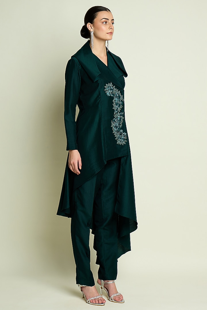 Emerald Cotton Silk Embroidered Co-Ord Set by Aakaar at Pernia's Pop Up Shop